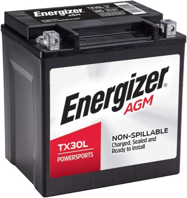 Energizer TX30L AGM Motorcycle and ATV 12V Battery, 385 Cold Cranking Amps and 30 Ahr, Replaces: TX30L and others, Black